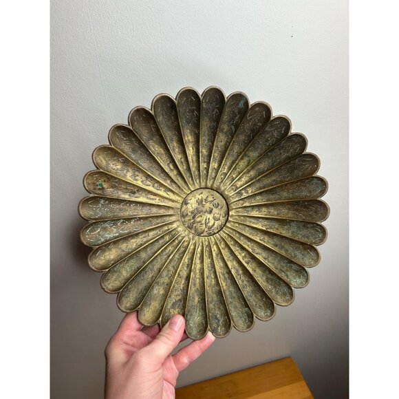 Sarna Brass India Footed Etched Trinket Dish Anthropology Vibe Boho Beauty - Picture 5 of 8